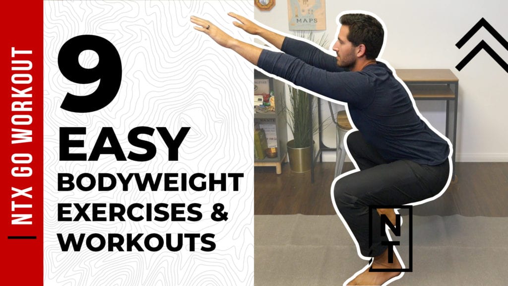 Doing a squat to show off some easy home bodyweight exercises